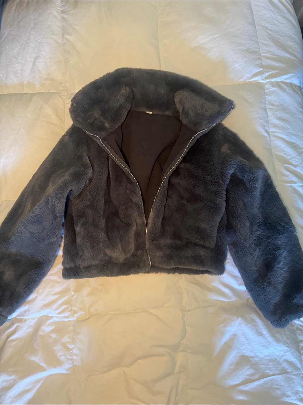 Uniqlo Gray Faux-Fur Zip Jacket